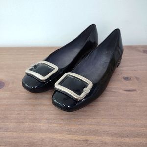 Stuart Weitzman black patent leather flat loafers 6.5 $275